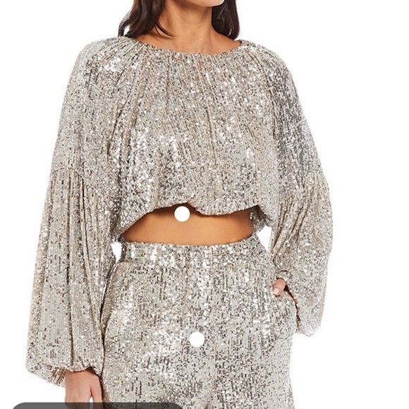 🔥Gianni bini Maurissa Sequin Long Sleeve. Silver. Amazing top! Worn one time! - Picture 2 of 8